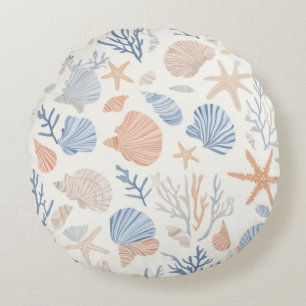 Rustic Coastal - Seashells, Starfish, Reef (34) Round Pillow