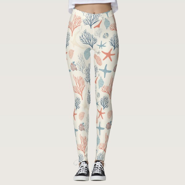 Rustic Coastal - Seashells, Starfish, Reef (35) Leggings (Front)