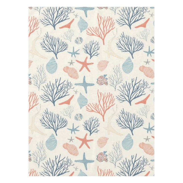 Rustic Coastal - Seashells, Starfish, Reef (35) Tablecloth (Front)