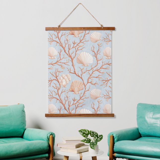Rustic Coastal - Seashells, Starfish, Reef (36) Hanging Tapestry (Living Room)