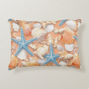Rustic Coastal - Seashells, Starfish, Reef (4) Accent Pillow