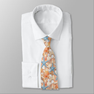 Rustic Coastal - Seashells, Starfish, Reef (4) Tie