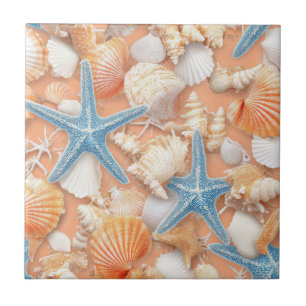 Rustic Coastal - Seashells, Starfish, Reef (4) Tile