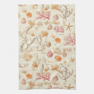 Rustic Coastal - Seashells, Starfish, Reef (5) Kitchen Towel