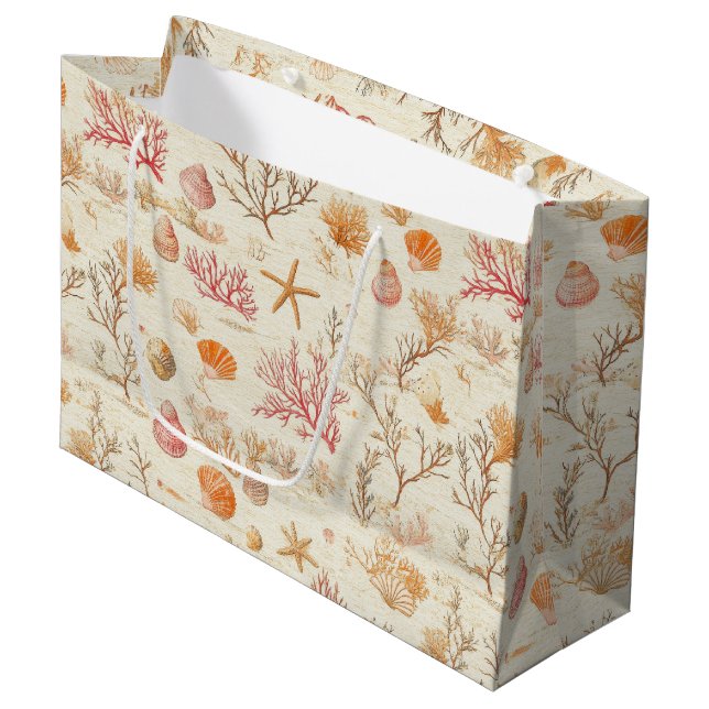 Rustic Coastal - Seashells, Starfish, Reef (5) Large Gift Bag (Front Angled)