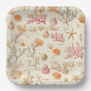 Rustic Coastal - Seashells, Starfish, Reef (5) Paper Plate