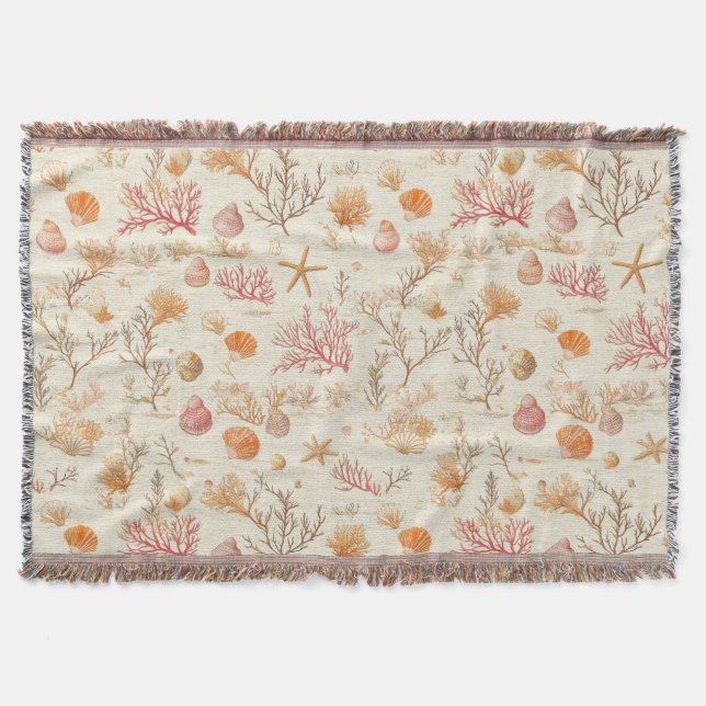 Rustic Coastal - Seashells, Starfish, Reef (5) Throw Blanket (Front)