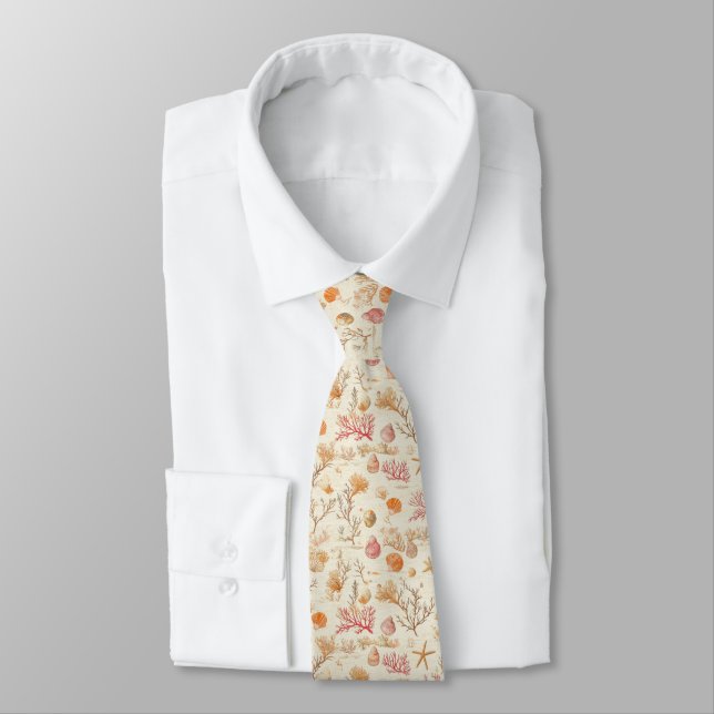 Rustic Coastal - Seashells, Starfish, Reef (5) Tie (Tied)