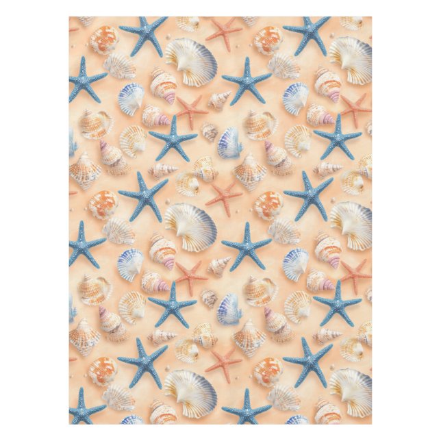 Rustic Coastal - Seashells, Starfish, Reef (6) Tablecloth (Front)