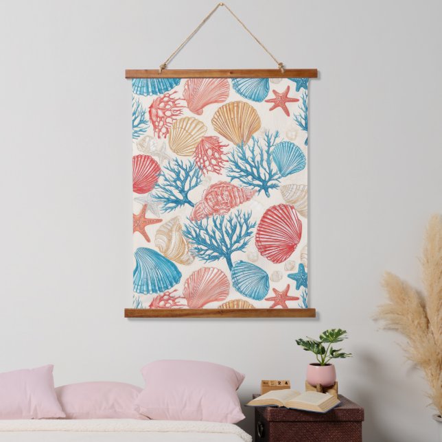 Rustic Coastal - Seashells, Starfish, Reef (7) Hanging Tapestry (Bedroom)
