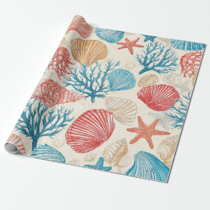 Rustic Coastal - Seashells, Starfish, Reef (7) Wrapping Paper