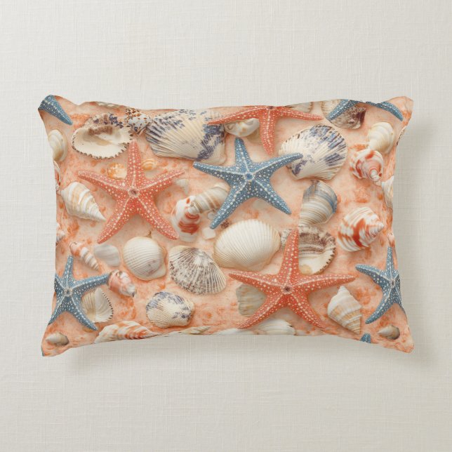 Rustic Coastal - Seashells, Starfish, Reef (8) Accent Pillow (Front)