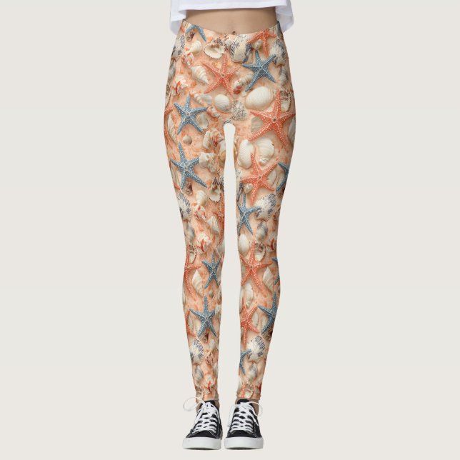 Rustic Coastal - Seashells, Starfish, Reef (8) Leggings (Front)