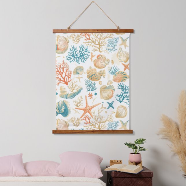 Rustic Coastal - Seashells, Starfish, Reef (9) Hanging Tapestry (Bedroom)
