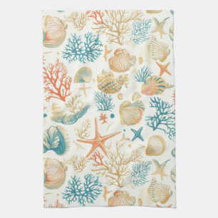 Rustic Coastal - Seashells, Starfish, Reef (9) Kitchen Towel