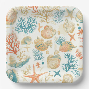 Rustic Coastal - Seashells, Starfish, Reef (9) Paper Plate