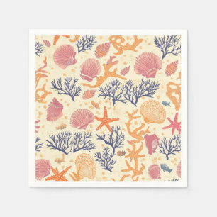 Rustic Coastal - Seashells, Starfish, Reef Napkin