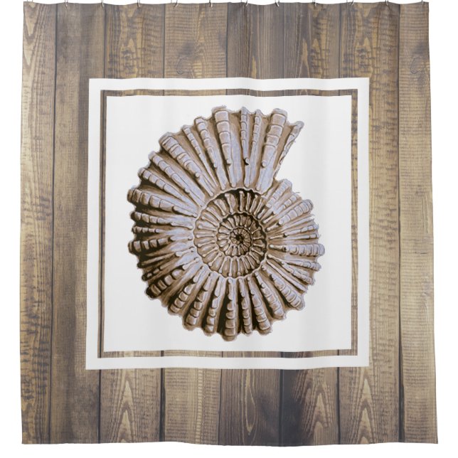 Rustic Coastal Spiral Seashell & Driftwood Planks (Front)