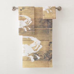 Rustic Coastal White Crab & Wood Planks   Monogram Bath Towel Set