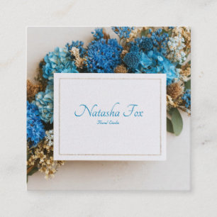 Rustic Cobalt Blue Floral Gold Frame Dried Flower Square Business Card