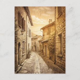 Rustic Cobblestone Streets European Village Postcard