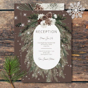 Rustic Cocoa Pine Winter Sparkle Reception Enclosure Card