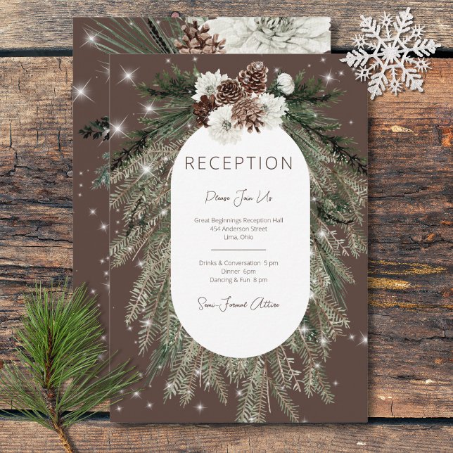Rustic Cocoa Pine Winter Sparkle Reception  Enclosure Card (Rustic Cocoa Pine Winter Sparkle Reception Enclosure Card)