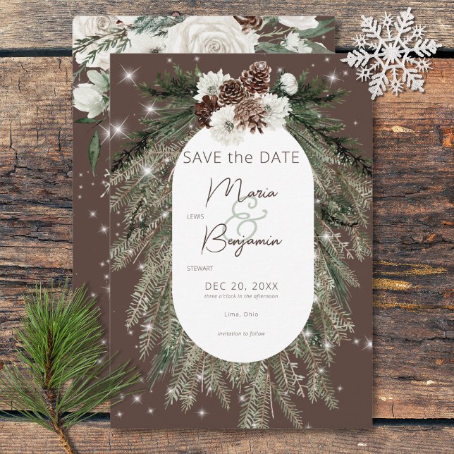 Rustic Cocoa Pine Winter Sparkle Wedding Save The Date (Rustic Cocoa Pine Winter Sparkle Wedding Save The Date)