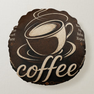 Rustic Coffee Bar Decor Gift Round Pillow