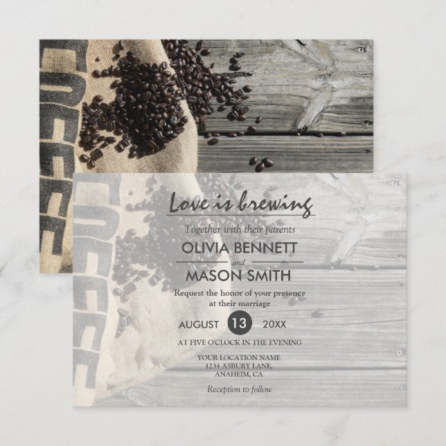 Rustic Coffee Bean-Love brasse une carte Mariage (Devant / Derrière)