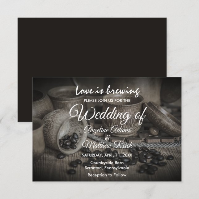 Rustic Coffee Bean-Love is Brewing Wedding Card (Front/Back)