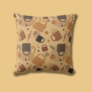 Rustic Coffee Love - Mug and Heart Pattern Throw Pillow