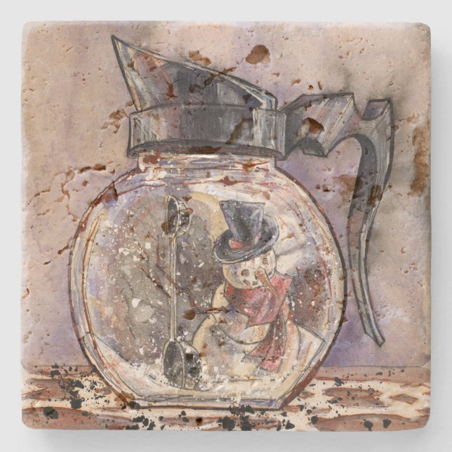 Rustic Coffee Pot Snow Globe Coaster (Front)
