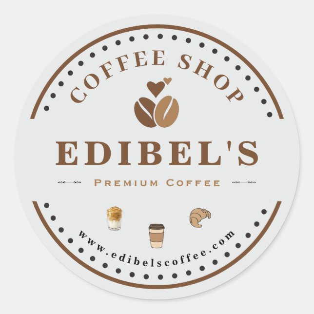 Rustic Coffee Shop Custom Logo Business Branding  Classic Round Sticker (Front)