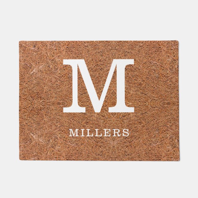 Rustic Coir  Family Name Monogram Initial Doormat (Front)