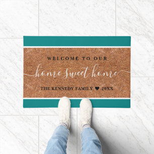 Rustic Coir Family Name Welcome Home Sweet Home   Doormat