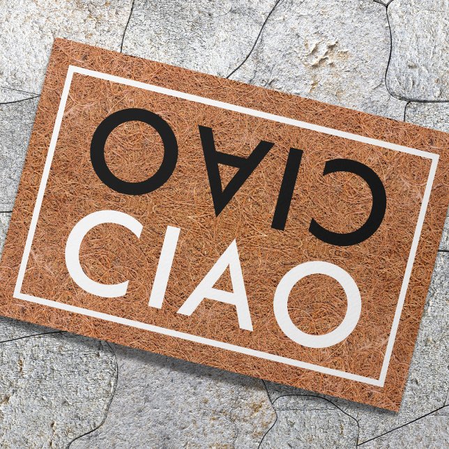 Rustic Coir Italian Welcome Black And White Ciao Doormat (Italian Hello Goodbye entrance door mats)