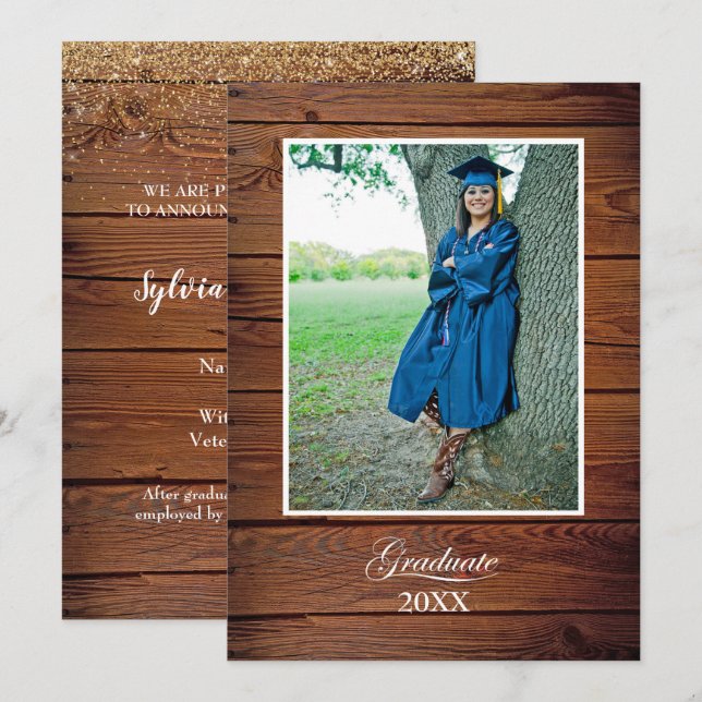 Rustic College Graduation Announcement with photo (Front/Back)