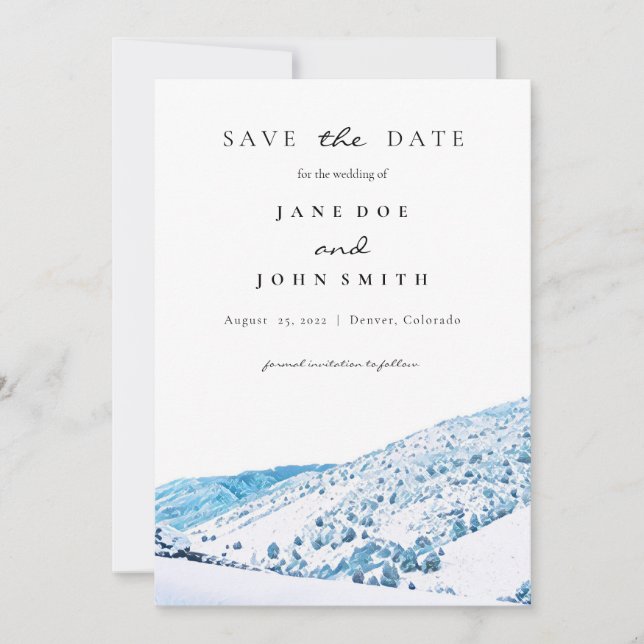 Rustic Colorado Mountains Winter Wedding Save The Date (Front)