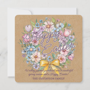 Rustic Colorful Floral Wreath With Yellow Bow Holiday Card