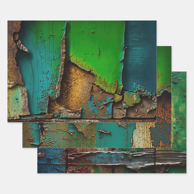 Rustic, Colorful, Peeling Paint,  Wrapping Paper Sheet (Set)