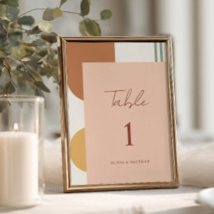 Rustic Colourful Arches Coral Pink Boho Wedding Table Number
