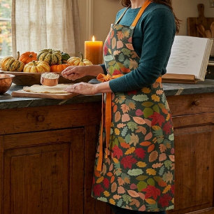 Rustic Colourful Autumn Leaves Seamless Pattern Apron