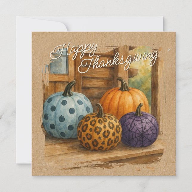 Rustic Colourful Fall Pumpkins Holiday Card (Front)