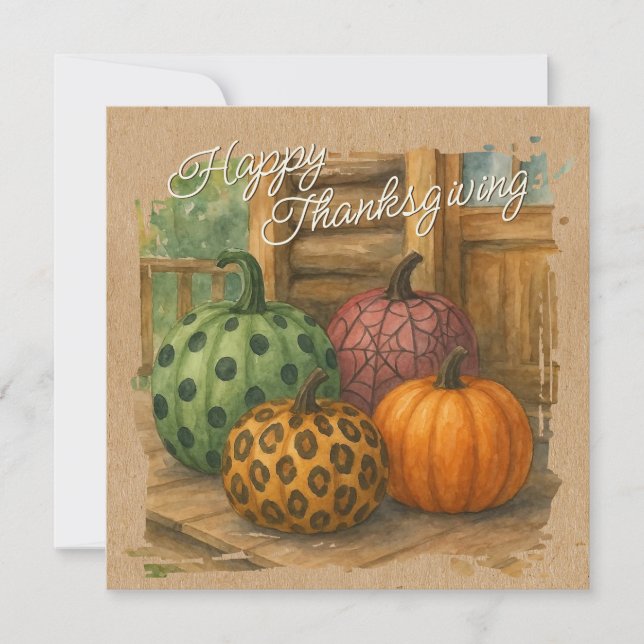 Rustic Colourful Fall Pumpkins Holiday Card (Front)