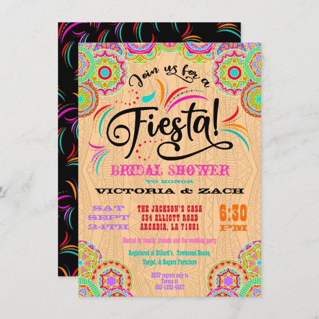Rustic Colourful Mexican Fiesta Bridal Shower Invitation (Front/Back)