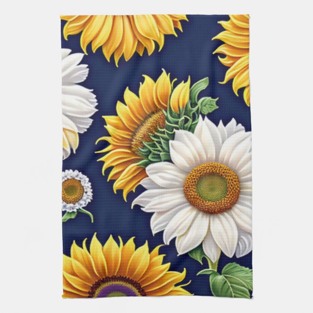 Rustic Colourful Modern Sunflower Pattern Kitchen Towel (Vertical)