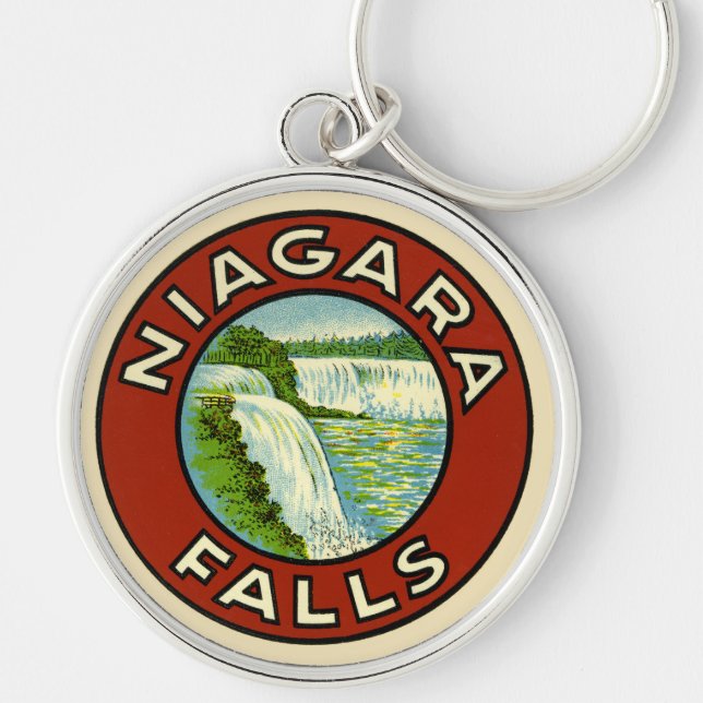 Rustic Colourful Vintage Travel Old Niagara Falls Keychain (Front)