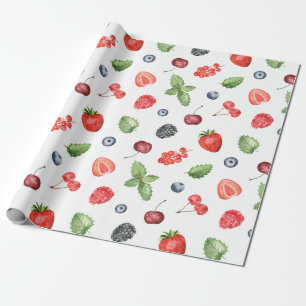 Rustic Colourful Watercolor Fruits Pattern Wrapping Paper