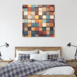 Rustic Colourful Wooden Blocks Pattern Canvas Print